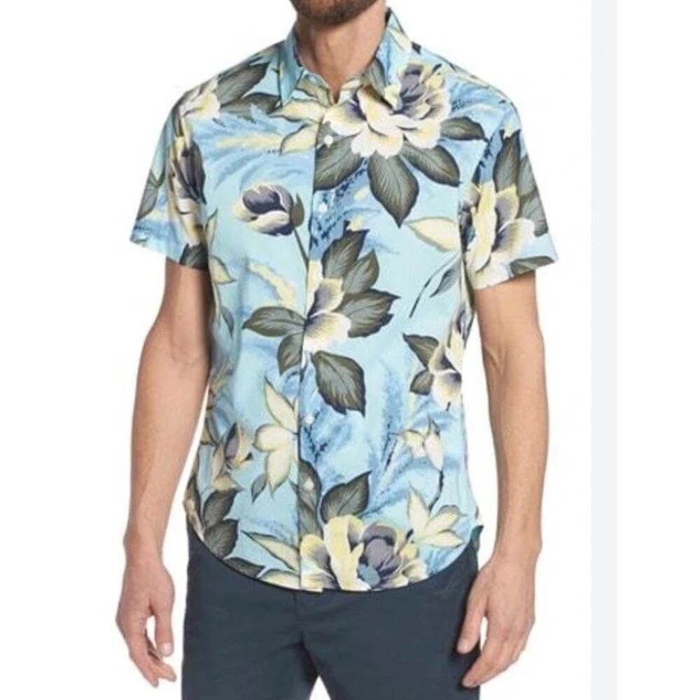 Bonobos Riviera Slim Fit Blue Floral Print Men’s Shirt Cotton Large A003154